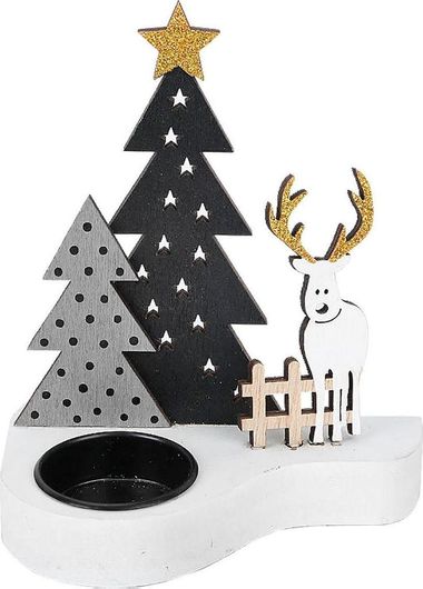 Χριστουγεννιάτικο Κηροπήγιο XMASfest Ξύλινο με Τάρανδο 14.5x12cm