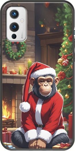 Θήκη Κινητού Back Cover για OnePlus 9 - Black TPU - Xmas Animals - Chimpanzee