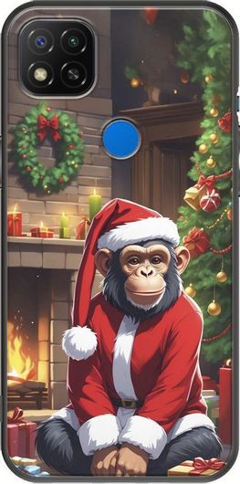 Θήκη Κινητού Back Cover για Xiaomi Redmi 9C - Black TPU - Xmas Animals - Chimpanzee