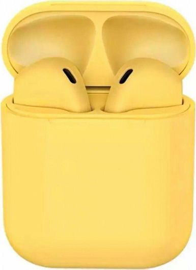 inPods 12 Earbud Bluetooth Handsfree Ακουστικά με Αντοχή στον Ιδρώτα & Θήκη Φόρτισης Κίτρινο