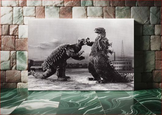 Πίνακας Promotional image from Godzilla Raids Again. Anguirus left, Godzilla right (1955) by Toho... 200x130