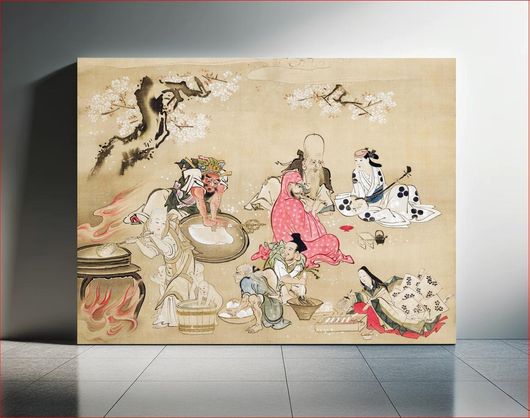 Πίνακας Japanese gods preparing a cherry blossom banquet (18th century) vintage ink and color on... 90x60