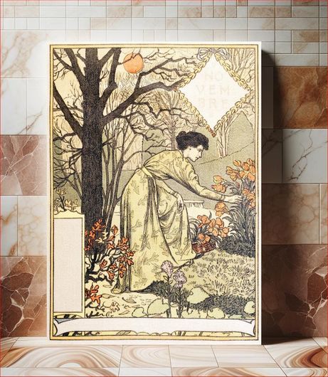 Πίνακας “Allegory of the month of November” (1845-1917), vintage woman illustration by Eugene... 40x50