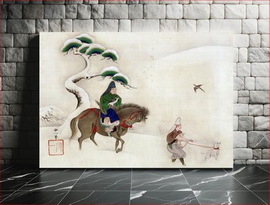 Πίνακας Japanese hawker in snow (early 19th century) vintage ink and color on silk by Suzuki... 150x100