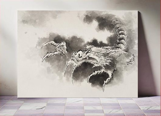 Πίνακας Dragon emerging from clouds (1760-1849) mythical creature illustration by Katsushika... 65x40