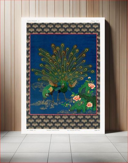Πίνακας Peacock showing off to peahen, vintage animal painting by G.A. Audsley-Japanese... 130x200