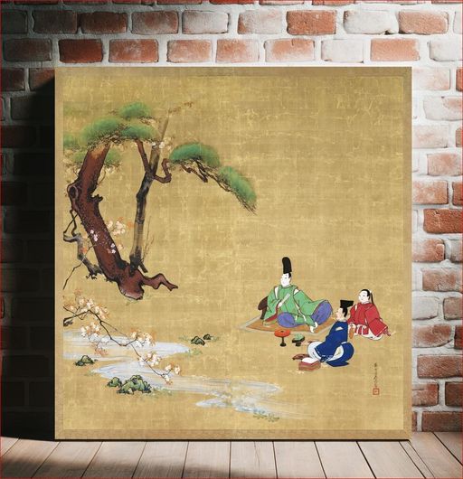 Πίνακας Japanese Nagisa Palace from the Tales of Ise (1615-1868) vintage painting by Shibata... 70x70