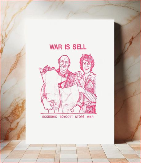 Πίνακας War is sell. Economic boycott stops war. (1970) man and woman with bags of groceries... 120x180