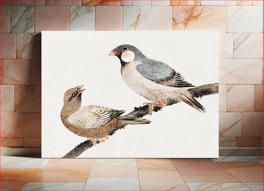 Πίνακας Katsushika Hokusai's birds, from Album of Sketches (1814) vintage Japanese woodblock... 80x50