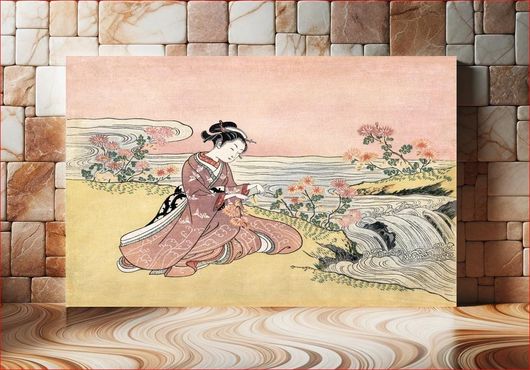 Πίνακας Japanese woman picking chrysanthemum (1725-1770) vintage woodblock print by Suzuki... 65x40