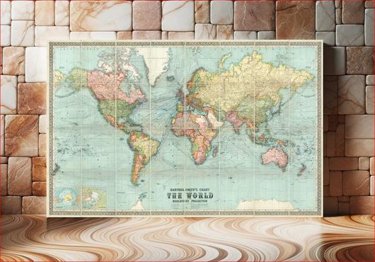 Πίνακας Bartholomew's chart of the world on Mercator's projection (1914), vintage map... 150x100