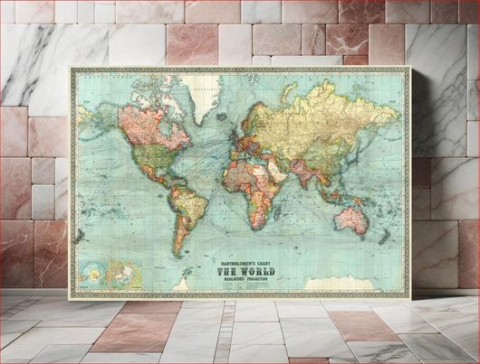 Πίνακας Bartholomew's chart of the world on Mercator's projection (1914), vintage map... 100x70
