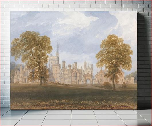 Πίνακας Costessy Hall, Norfolk (1831), vintage architecture illustration by John Chessell Buckler 180x120