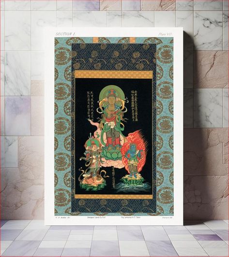 Πίνακας Bodhisattva and two gods, vintage Japanese painting by G.A. Audsley-Japanese illustration 130x200