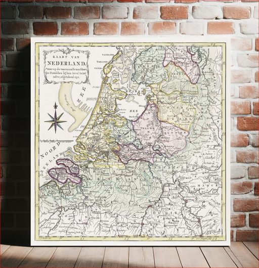 Πίνακας Kaart van Nederland met de marsroutes van het Franse leger (1792) by Cornelis van Baarsel 40x40