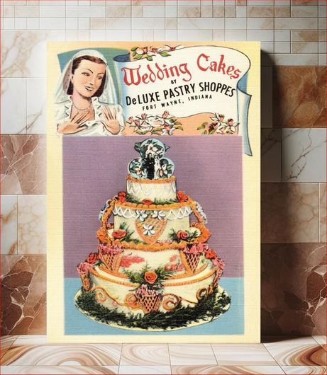 Πίνακας Wedding cakes by DeLuxe Pastry Shoppes, Fort Wayne, Indiana (1930–1945), vintage postcard 70x100