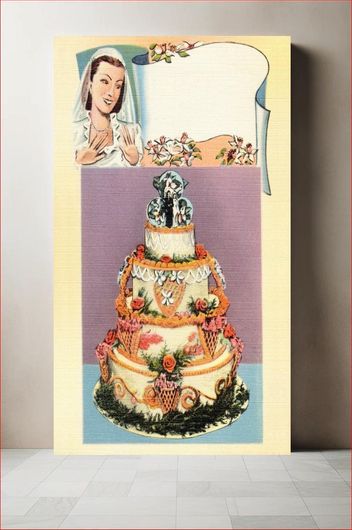 Πίνακας Wedding cakes by DeLuxe Pastry Shoppes, Fort Wayne, Indiana (1930–1945), vintage postcard 40x65