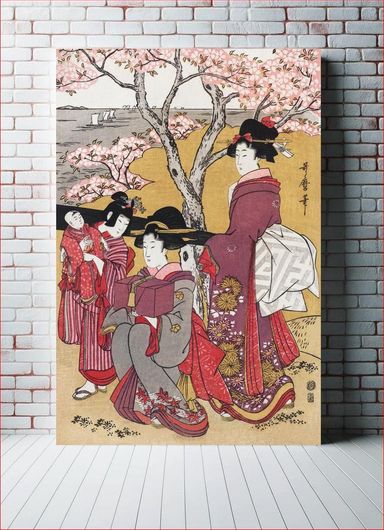 Πίνακας Japanese women and cherry blossom (1753-1806) vintage woodblock print by Kitagawa Utamaro 60x90