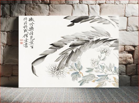 Πίνακας Banana leaves and chrysanthemum (1615-1868) vintage Japanese painting by Tsubaki Chinzan 170x115
