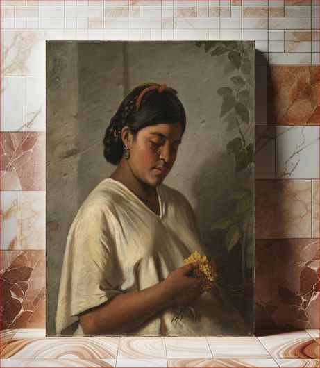 Πίνακας Indian Woman with Marigold (Mujer indígena con cempasúchil) by Felipe Santiago Gutiérrez 30x40