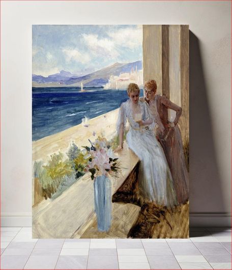 Πίνακας Taiteilijan vaimo ja emilie von etter parvekkeella cannes'ssa, 1891, by Albert Edelfelt 60x90