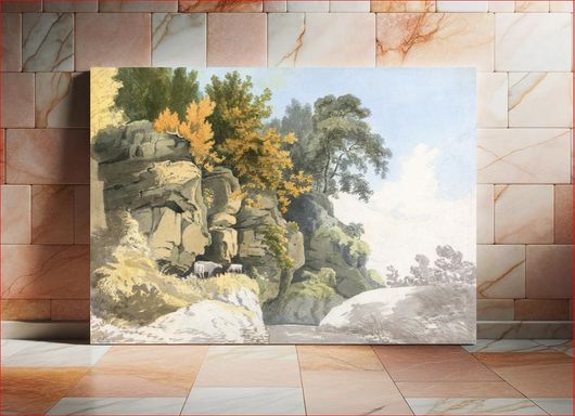 Πίνακας Wooded Rocks by a Stream (Derbyshire?) (1764–1807), vintage illustration by William Day 80x50