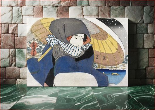 Πίνακας Japanese woman with umbrella in snow (1930) vintage woodblock print by Utagawa Kunisada 120x80