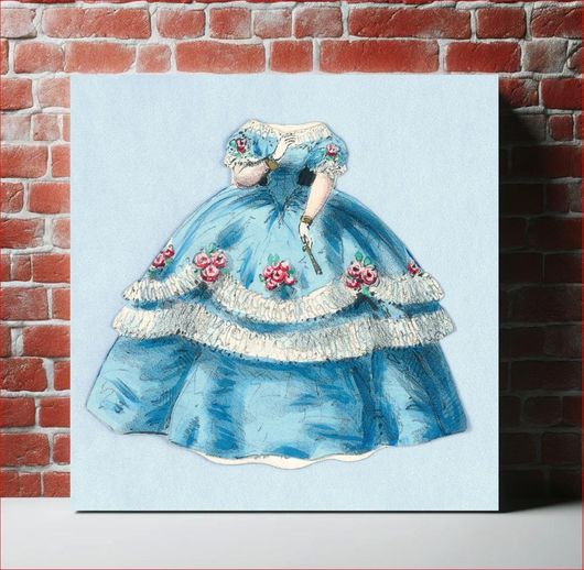 Πίνακας Paper Doll Costume in Blue with White Trim and Garlands (1876–80), vintage illustration 130x130