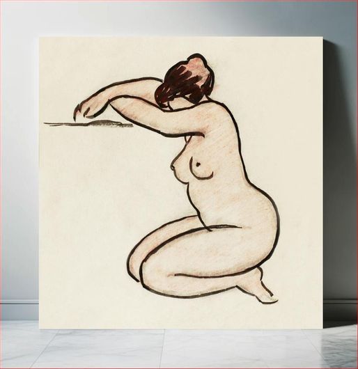 Πίνακας Naked woman showing her breasts, vintage nude illustration. Female Nude by Carl Newman 40x40