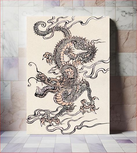 Πίνακας Japanese dragon, colour engraving on wood, Chinese school (19th Century) engraving art 30x40