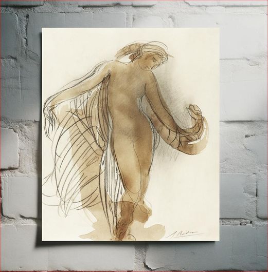 Πίνακας Naked woman dancing, vintage nude illustration. Figure Facing Forward by Auguste Rodin 40x50