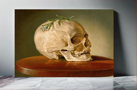 Πίνακας Still life with a skull and a forget-me-not (1860) oil painting by František Klimkovič 80x50
