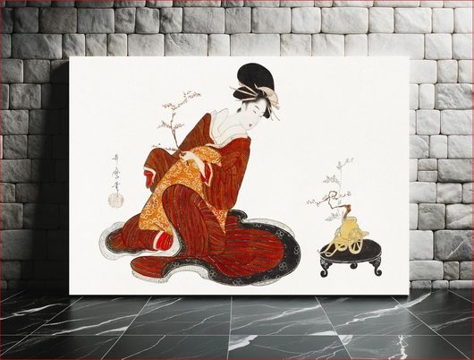 Πίνακας Japanese woman making a flower arrangement (1802) vintage painting by Kitagawa Utamaro 180x120