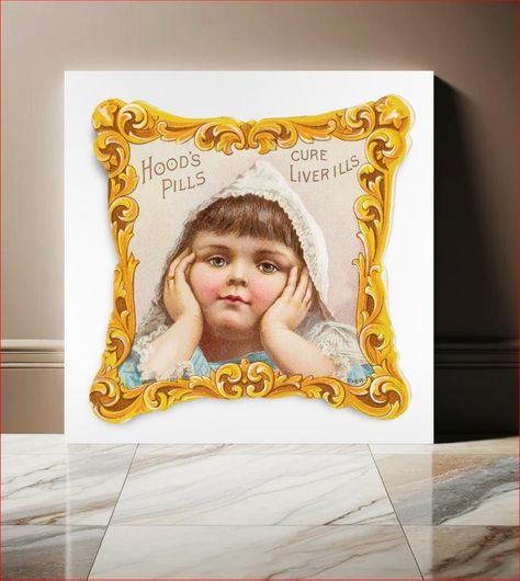 Πίνακας Hood's pills cure liver ills (1870–1900) vintage girl illustration by C. I. Hood & Co 90x90