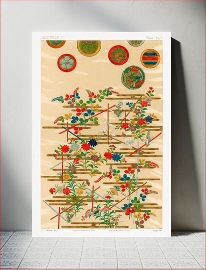 Πίνακας Japanese decorative wallpaper, vintage painting by G.A. Audsley-Japanese illustration 130x200