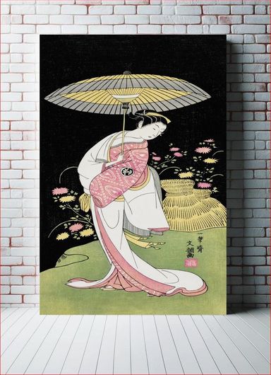 Πίνακας Japanese woman with umbrella (1725-1794) vintage woodblock print by Ippitsusai Bunchō 130x200