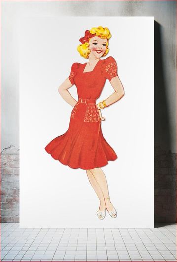Πίνακας Babs paper doll in outfits with hands on hips (1945–1947), vintage woman illustration 30x40