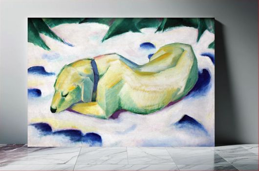 Πίνακας Dog Lying in the Snow (1911) expressionism, vintage animal illustration by Franz Marc 170x115
