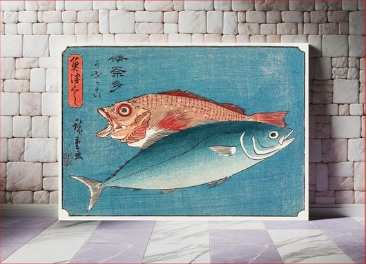 Πίνακας Yellowtail and Rockfish (1835-1839), Japanese fish illustration by Utagawa Hiroshige 120x80
