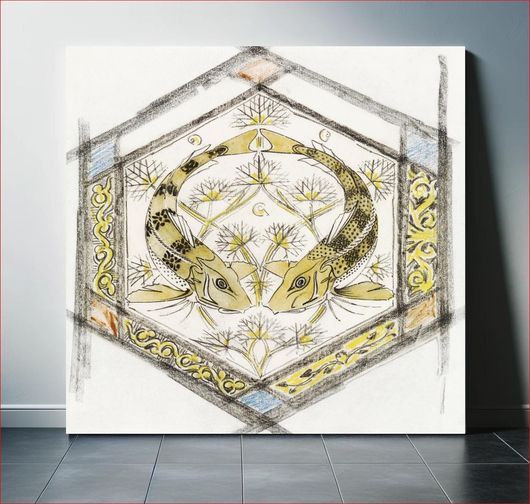 Πίνακας Decorative design with two fish in a hexagon (1876–1924) by Gerrit Willem Dijsselhof 60x60