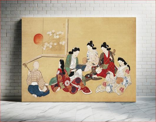 Πίνακας Japanese people in music party (17th century) vintage painting by Hishikawa Moronobu 180x120