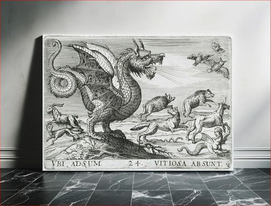 Πίνακας A Chimerical Animal Chasing Other Animals by Hendrik Hondius I and Antonio Tempesta 170x115