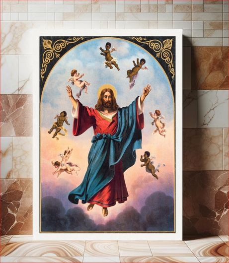 Πίνακας Christ in majesty with black and white putti (1882), vintage religious illustration 30x40
