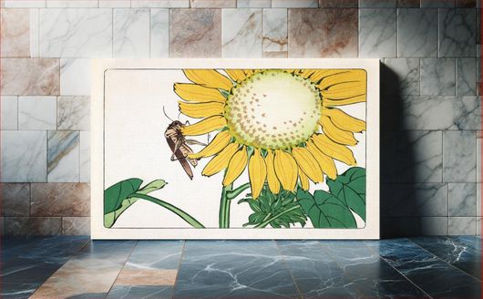 Πίνακας Japanese grasshopper and sunflower (1877) vintage woodblock print by Shibata Zeshin 150x100