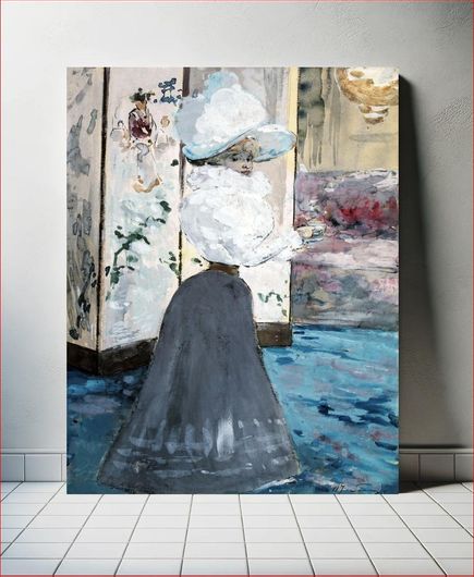 Πίνακας Woman holding a cup in front of a Japanese folding screen (1890-1900) by Henry Somm 100x150