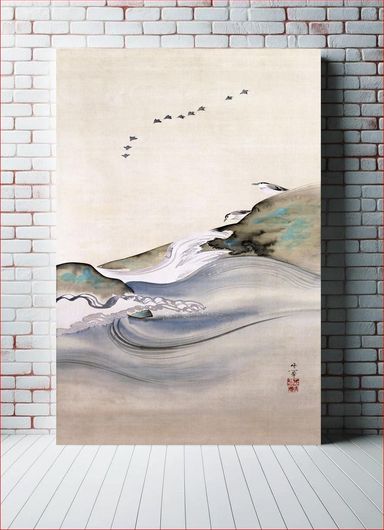 Πίνακας Plovers, rocks and waves (19th century) vintage Japanese painting by Suzuki Kiitsu 40x65