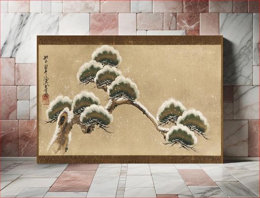 Πίνακας Snow-laden Pine Boughs (1663-1743) Japanese botanical illustration by Ogata Kenzan 150x100