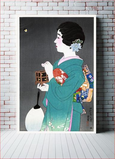 Πίνακας Japanese woman and firefly cage (1898-1972) vintage woodblock print by Itō Shinsui 30x40