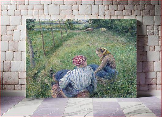Πίνακας Young Peasant Girls Resting in the Fields near Pontoise (1882) by Camille Pissarro 50x40