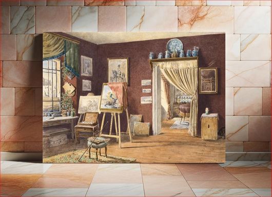 Πίνακας View of the artist's atelier (1891) watercolor art by Friedrich Carl von Scheidlin 100x70